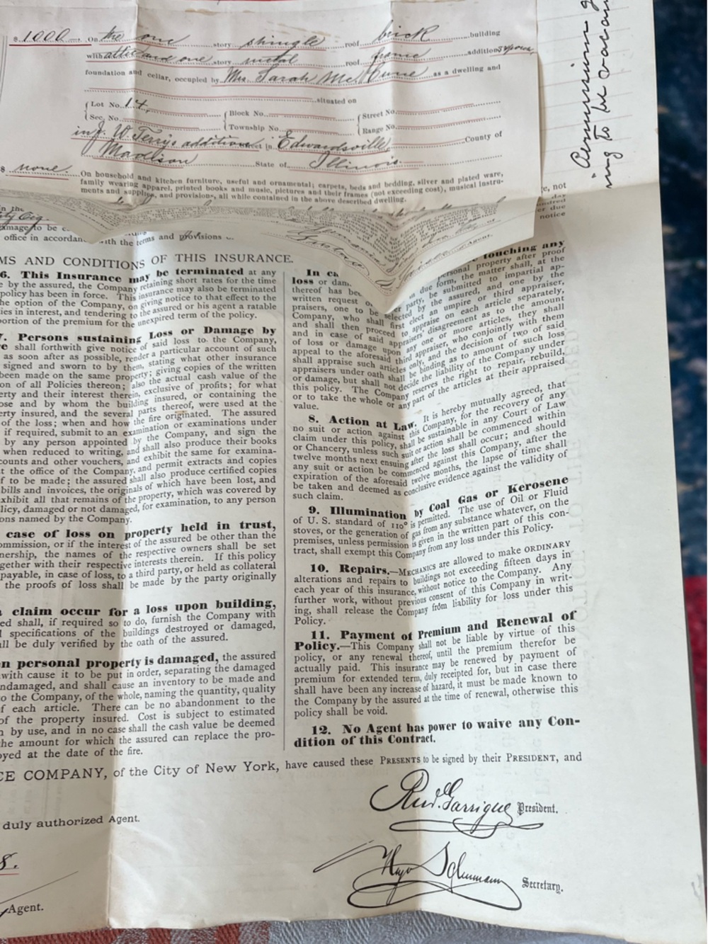 Original 1892 Germania Fire Insurance Policy - Picture 13 of 16